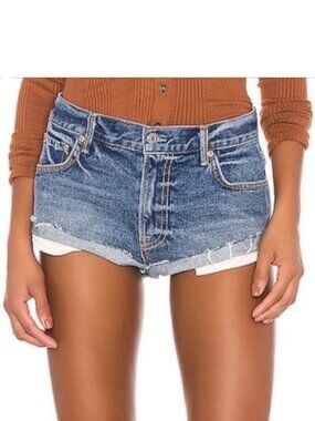 GRLFRND Denim Jessie Cuffed Raw Hem Jean Shorts Casual Western Summer Blue 28